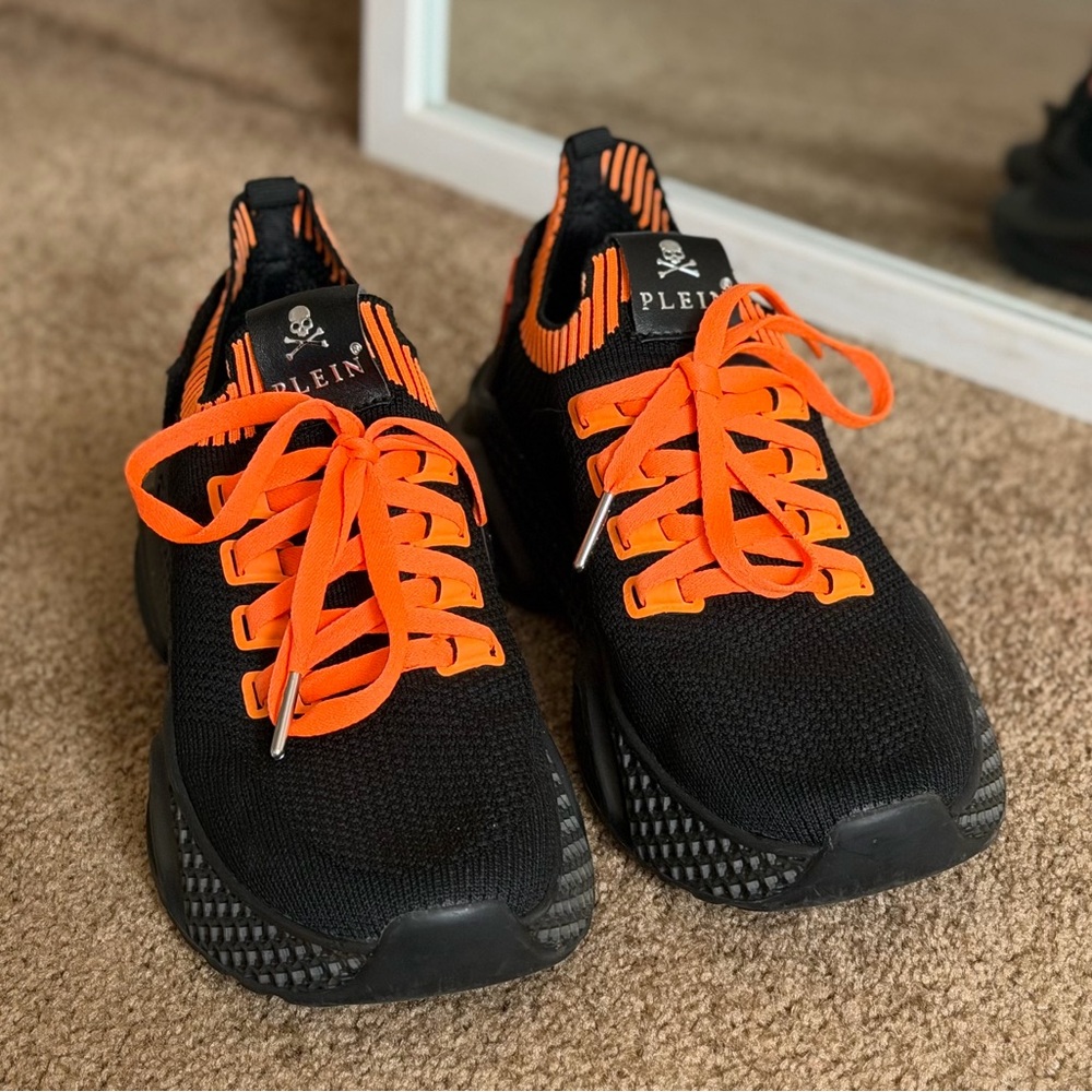 Philipp Plein Women’s Black & Bright Orange Knit Sneakers